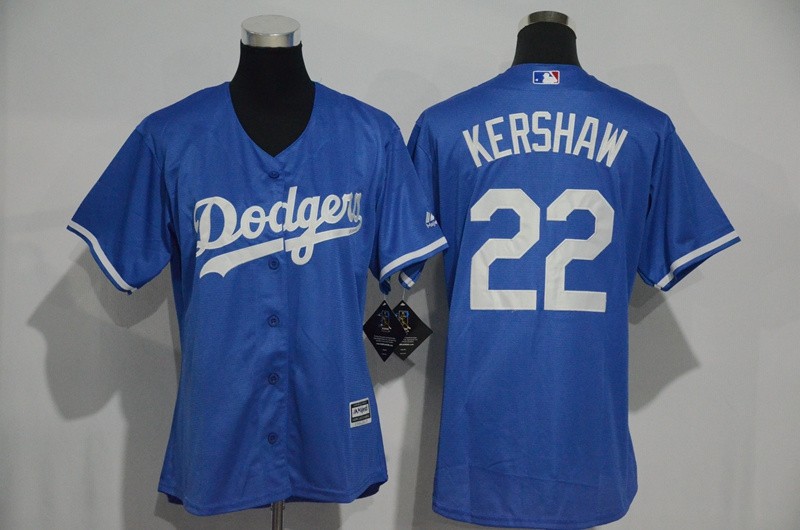 Womens 2017 MLB Los Angeles Dodgers #22 Kershaw Blue Jerseys->women mlb jersey->Women Jersey